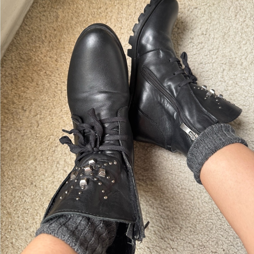 Black Studded Leather Ankle Boots – Size 38 (US 7.5 / 8)